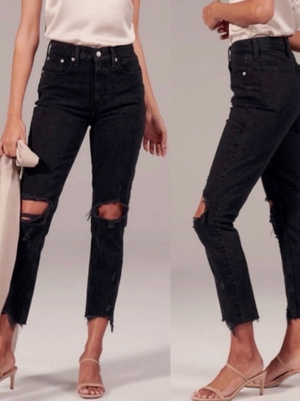Abercrombie & Fitch The Mom High Rise 26R Black Distressed